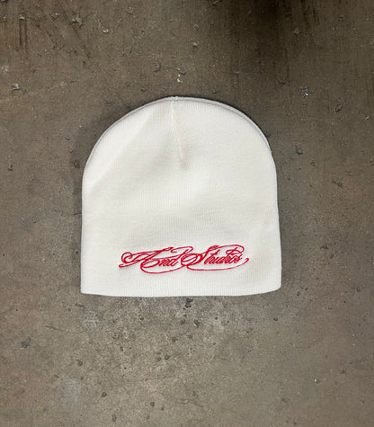 White “Script Logo” Beanie
